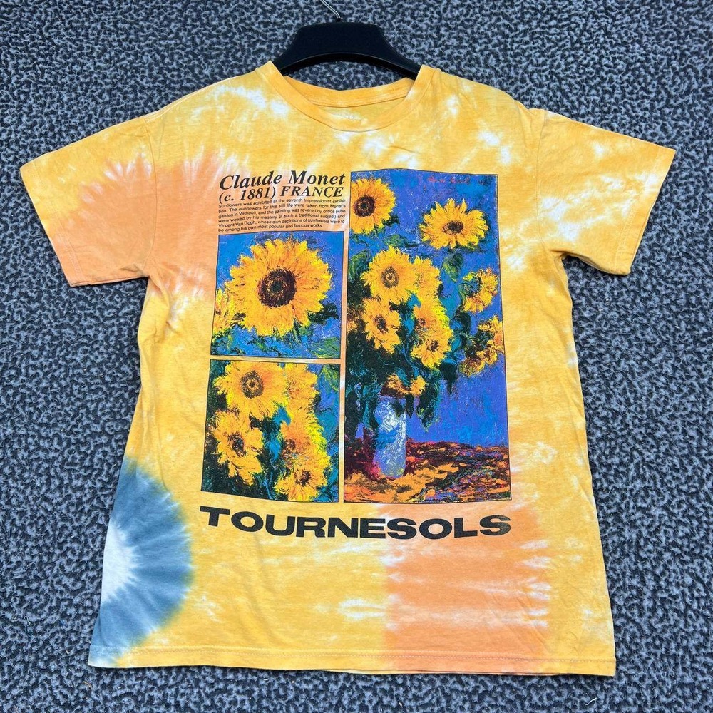 Claude Monet Sunflowers Tournesols Graphic Shirt Men Small Yellow Orange Tie Dye